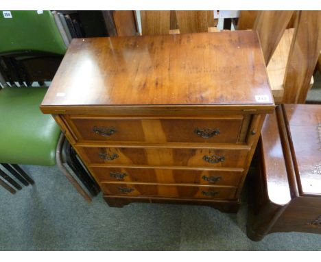 20thC Yew Bachelors chest of drawers with fold over top over 4 drawers on bracket feet 