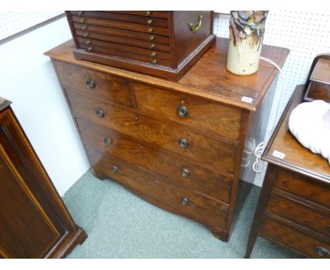 19thC Mahogany veneered chest of 2 over 3 drawers with drop hoop handles over bracket feet 