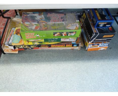 Large collection of Vintage Games inc. Johnny Hot Shot, Tank Command, Scalextric, Corgi Rockets etc 