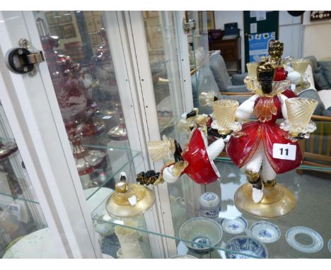 Pair of Murano glass candelabra dancing Girls with gold leaf decoration, 23.5cm in Height 