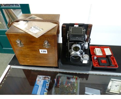 Rolleiflex Twin Reflex Camera with accessories, manual and wooden case 