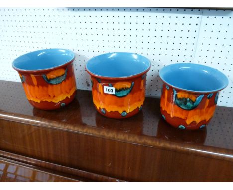 Set of 3 Poole Delphis pottery planters 