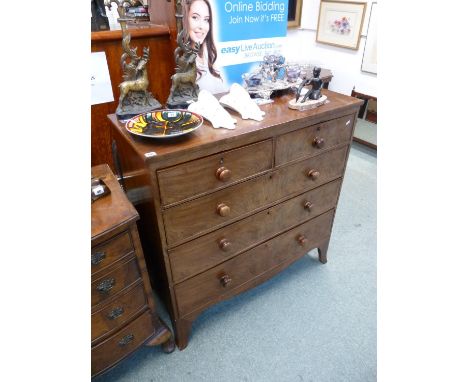 Georgian Mahogany chest of 2 over 3 drawers with turned handles over apron front and out swept bracket feet 