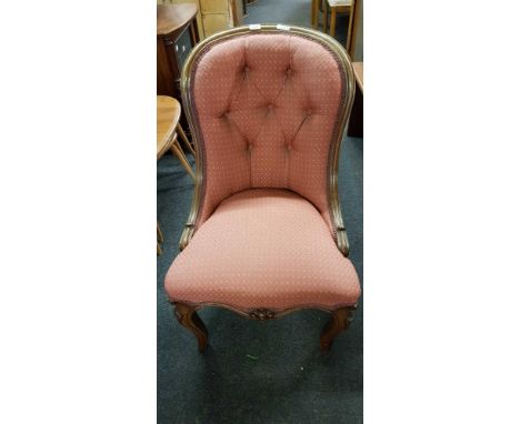 ANTIQUE MAHOGANY BUTTON BACK FIRESIDE CHAIR