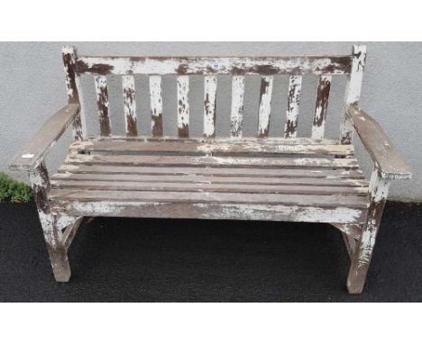PAINTED TEAK GARDEN BENCH, 48" LONG APPROX 20" WIDE