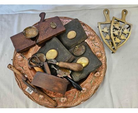 LARGE COPPER DISH TOOLS ETC