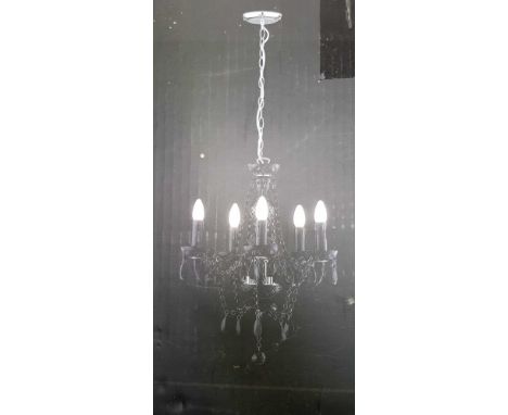 BEATRICE BLACK FIVE LIGHT PENDANT IN BLACK GLASS, NEW IN BOX