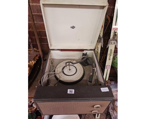 VINTAGE MARCONIPHONE RECORD PLAYER & A CASE OF LP'S