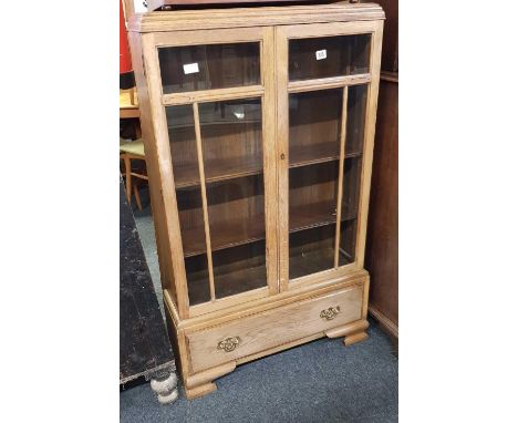 LIGHT OAK GLAZED CABINET WITH DRAWER