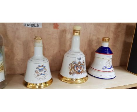 3 COMMEMORATIVE CERAMIC BOTTLES OF BELLS WHISKEY UNOPENED