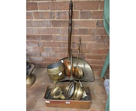 BRASS POTS, COPPER WARMING PANS, BRASS TRUG &  A COPPER TROUGH