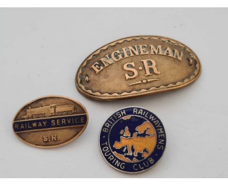 SOUTHERN RAIL ENGINE MAN BADGE, A RAILWAY SERVICE BADGE &  BRITISH RAILWAY MEN'S TOURING CLUB BADGE