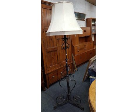 CAST IRON STANDARD LAMP & SHADE