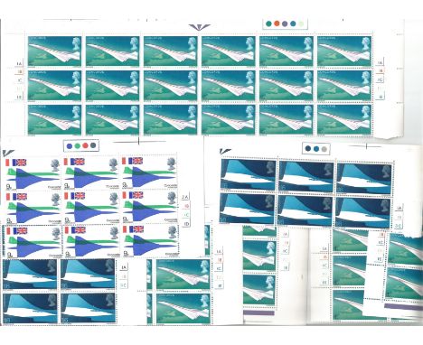 GB mint Stamps 51 Concorde Stamps in Cylinder Blocks 6 x Block of six, 1 x Block of nine, 1 x Block of eighteen, Plus 4 Conco