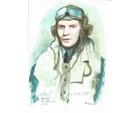 Sgt Pilot David Denchfield WW2 RAF Battle of Britain Pilot signed colour print 12 x 8 inch signed in Pencil. Image of him in 