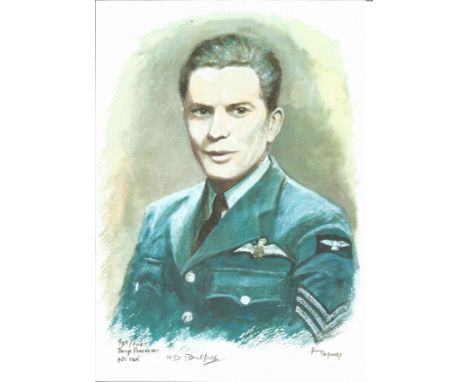 Sgt Pilot David Denchfield WW2 RAF Battle of Britain Pilot signed colour print 12 x 8 inch signed in Pencil. Image of him in 