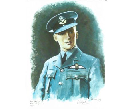 Plt Off Percival Beake WW2 RAF Battle of Britain Pilot signed colour print 12 x 8 inch signed in Pencil. Image of him in unif