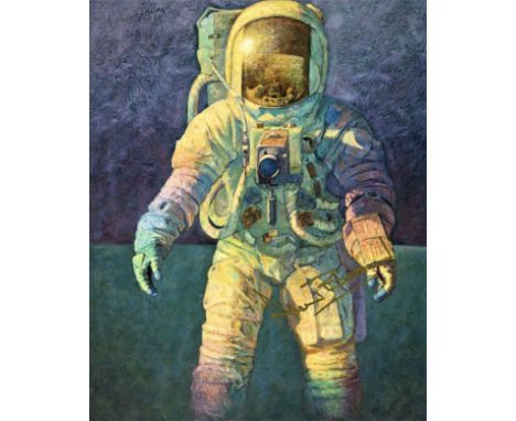 Apollo Astronaut Alan Bean signed colour 14x 11 inch print of his painting That's How It Felt to Walk on the Moon. Has full d