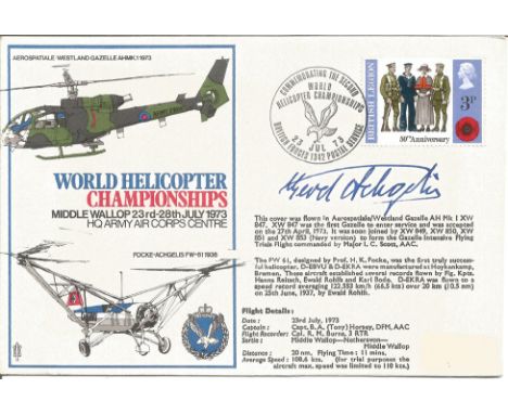 Gerd Archgelis signed cover. World Helicopter Championships Middle Wallop 23rd-28th July 1973 signed RAF cover No6 of 45. Flo