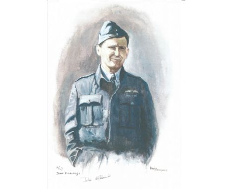 Flt/Lt John Ellacombe WW2 RAF Battle of Britain Pilot signed colour print 12x8 inch signed in pencil. Image of him in uniform