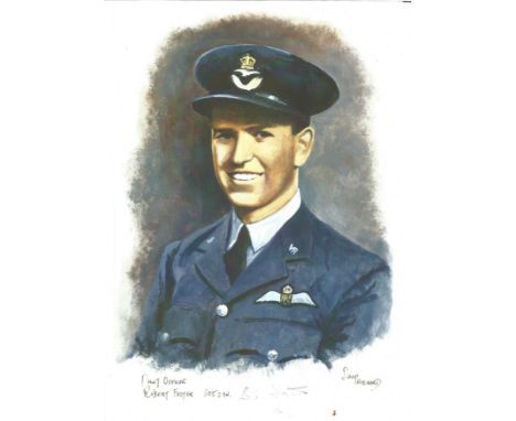 P/O Bob Foster WW2 RAF Battle of Britain Pilot signed colour print 12x8 inch signed in pencil. Image of him in Uniform. Good 