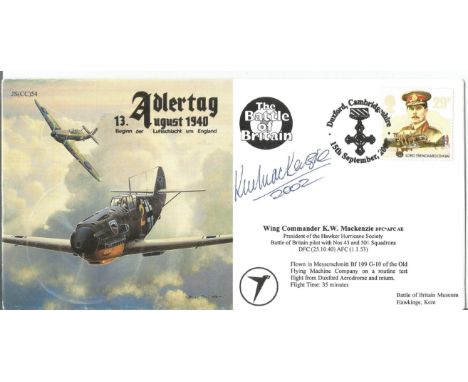 Wg Cmr K. W Mackenzie DFC AFC AE signed Battle of Britain FDC JS(CC)54 Adlertag 13th August 1940 PM Duxford Cambridge 15th Se