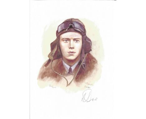 Flt Lt Billy Drake WW2 RAF Battle of Britain Pilot signed colour print 12x8 inch signed in pencil. Image of him in Uniform. G
