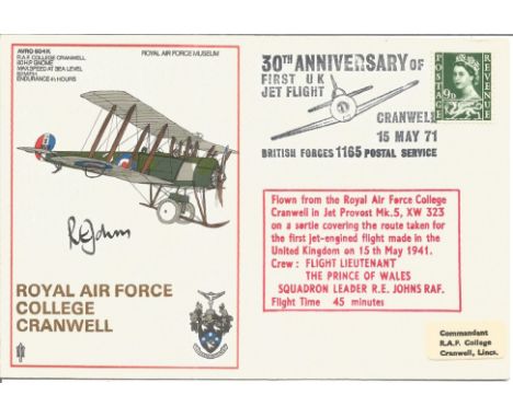 Prince Charles flown and signed by tutor cover. Royal Air Force College Cranwell 30th Anniversary of first UK Jet Flight 15th