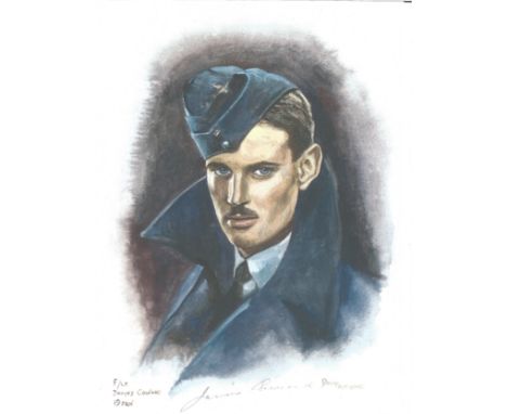 Flt Lt James Coward WW2 RAF Battle of Britain Pilot signed colour print 12x8 inch signed in pencil. Image of him in Uniform. 