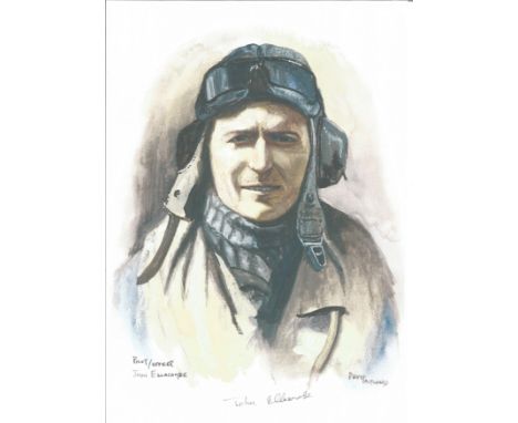 Plt Off John Ellacombe WW2 RAF Battle of Britain Pilot signed colour print 12 x 8 inch signed in Pencil. Image of him in flyi