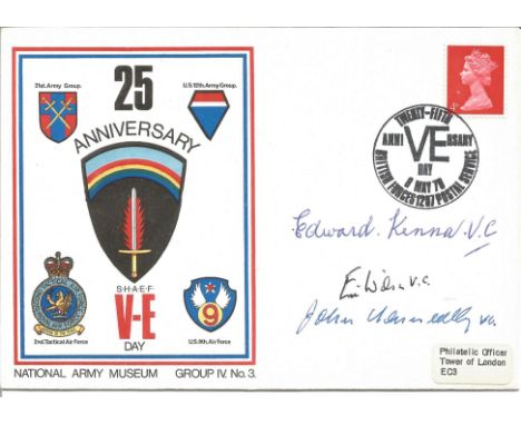 Edward Kenna VC, John Kenneally VC, and Eric Wilson VC signed 25th Anniversary VE Day cover. National Army Museum Group IV No