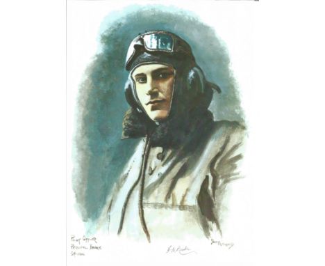 Plt Off Percival Beake WW2 RAF Battle of Britain Pilot signed colour print 12 x 8 inch signed in Pencil. Image of him in flyi