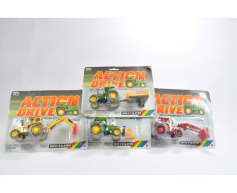 Interesting assortment of Britains Action Drive Tractor and Implement Sets. Hard to find. Generally Mint with Excellent packa