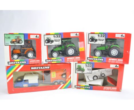 A group of Britains Farm Tractor Models including Deutz and Renault. Also Land Rover and Horsebox. Generally Excellent in Goo