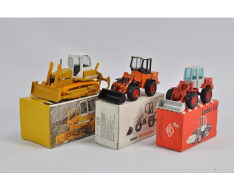 Conrad Liebherr 722 Bulldozer, NZG Atlas 72C Wheel Loader and O&K L4 Wheel Loader. Near Mint in excellent Boxes. (3)