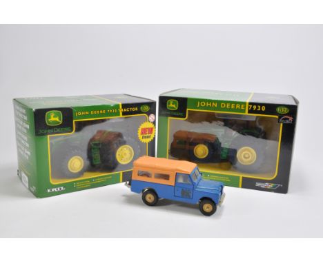 Britains Duo of John Deere Tractor Models including S Frater edition. Also Britains LWB Land Rover. Good to Mint with boxes. 