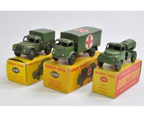 Dinky Toys trio of Military Vehicles including No. 643, 621 and 646. Generally Excellent in Fair Boxes. (3)