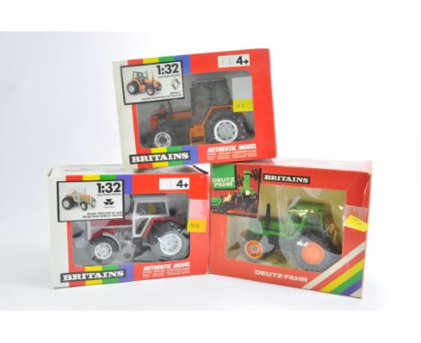 Trio of Britains Tractor Models including MF3680 with duals, Renault Double Wheel Tractor and Deutz DX92 on duals. All Near M