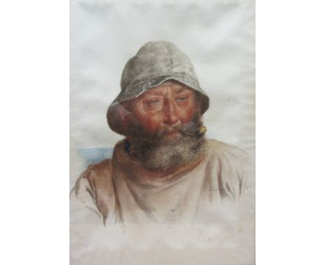James Drummond (British 1816-1877): Portrait of a Fisherman, watercolour signed and dated '89,  53cm x 37cm