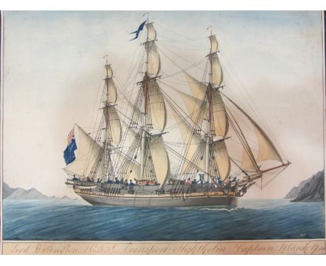 French School (early 19th century): Ship's Portrait - 'Lord Willington No.33 Transport Hightholm Captain March 17 1818', wate