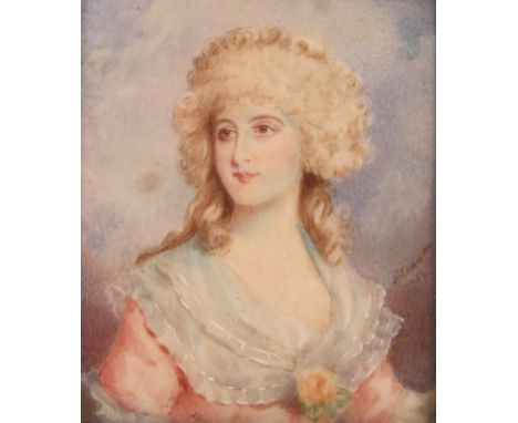 R Cosway (British 1742-1821): Half Length Portrait of a Lady, watercolour miniature on ivory signed and dated 1769, indistinc