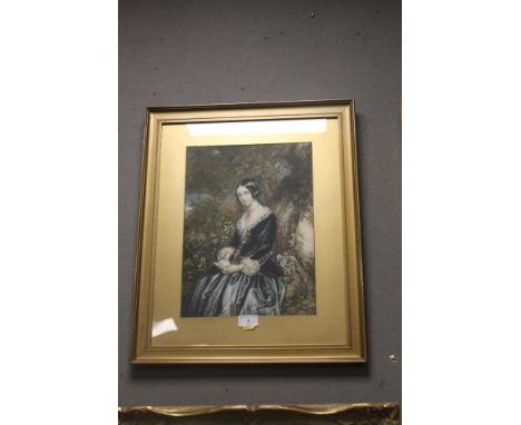 A FRAMED AND GLAZED HAND COLOURED PORTRAIT OF A GIRL