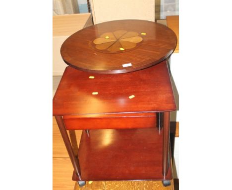 AN INLAID CIRCULAR COFFEE TABLE TOGETHER WITH ANOTHER 