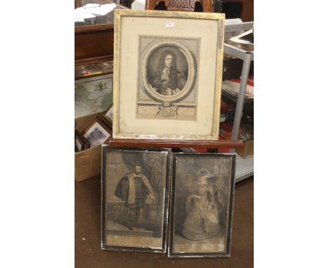 A QUANTITY OF FRAMED AND GLAZED ENGRAVING TO INCLUDE A PORTRAIT OF A GENTLEMAN, TOGETHER WITH TWO FRAMED AND GLAZED PORTRAITS
