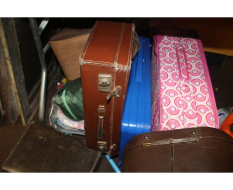 A COLLECTION OF VARIOUS CASES AND HAND LUGGAGE, CAMPING EQUIPMENT, ETC