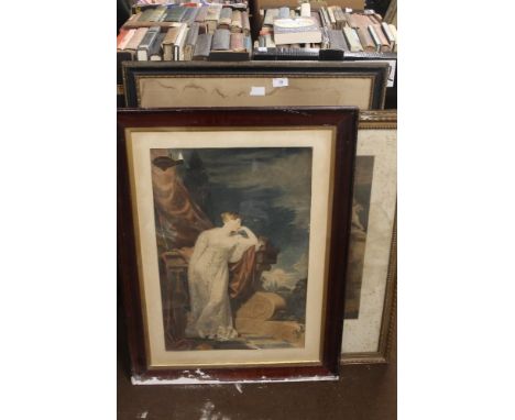 TWO FRAMED AND GLAZED HAND COLOURED FRENCH ENGRAVINGS, ONE TITLED 'LE SERMENT' DEPICTING COURTING COUPLES IN A WOOD, THE OTHE