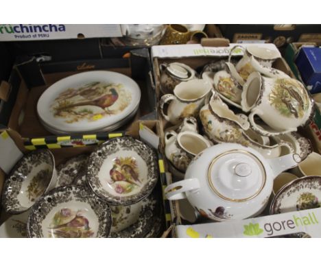 THREE TRAYS OF GAME BIRD RELATED TEA AND DINNER WARE, TO INCLUDE ROYAL WORCESTER 