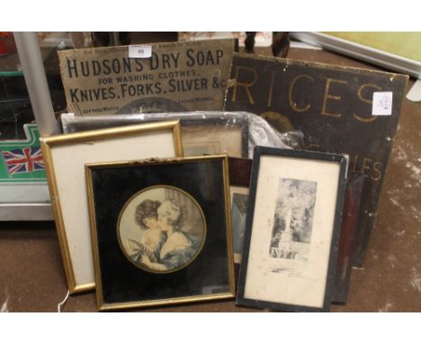 A SELECTION OF COLOURED PRINTS AND ENGRAVINGS TO INCLUDE A PAIR OF COLOURED CHRISTIAN PRINTS, A RIVER BANK SCENE, AND A FRAME