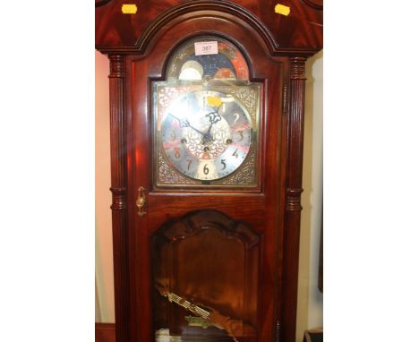 A REPRODUCTION MAHOGANY 'SLIGH' WALL CLOCK WITH MOON ROLLER  