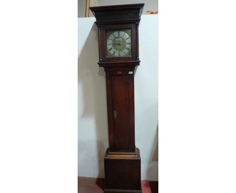 An 18th century oak longcase clock, 30hr movement, the 10' brass dial with single hand and signed WM. Johnson, Kington. 80' h